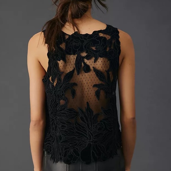 Anthropologie Floral Appliqué Tank Top | Size XS | Black | Sold Out online - Picture 3 of 6